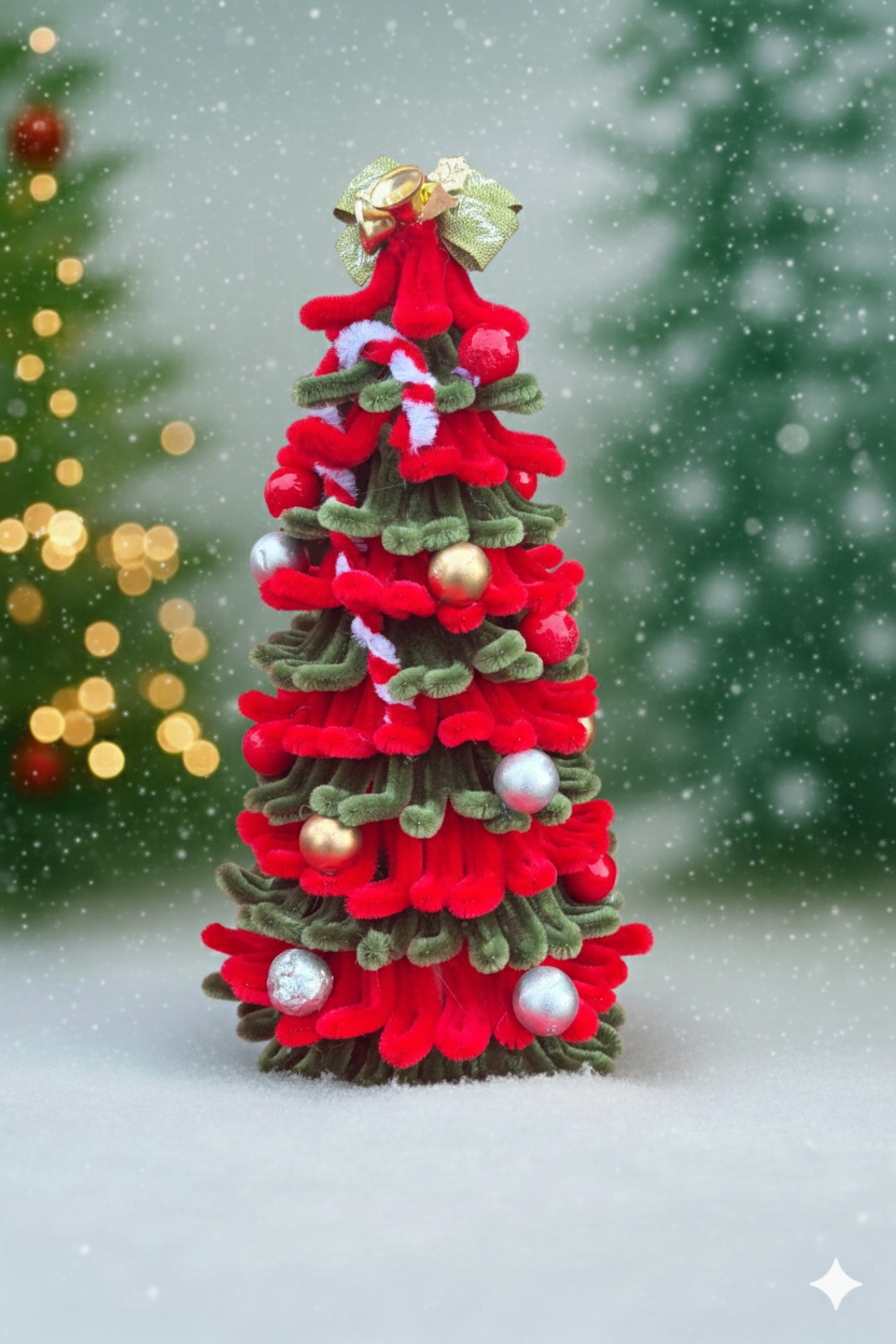 Brăduț Decorativ Handmade – Model Roșu & Verde