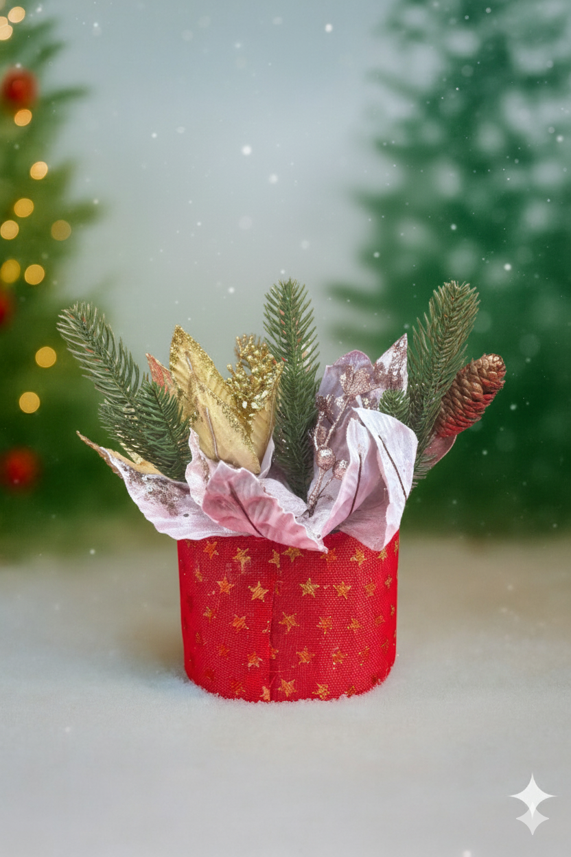 Aranjament Floral de Crăciun în Cutiuță Roșie – „Stele de Sărbătoare”