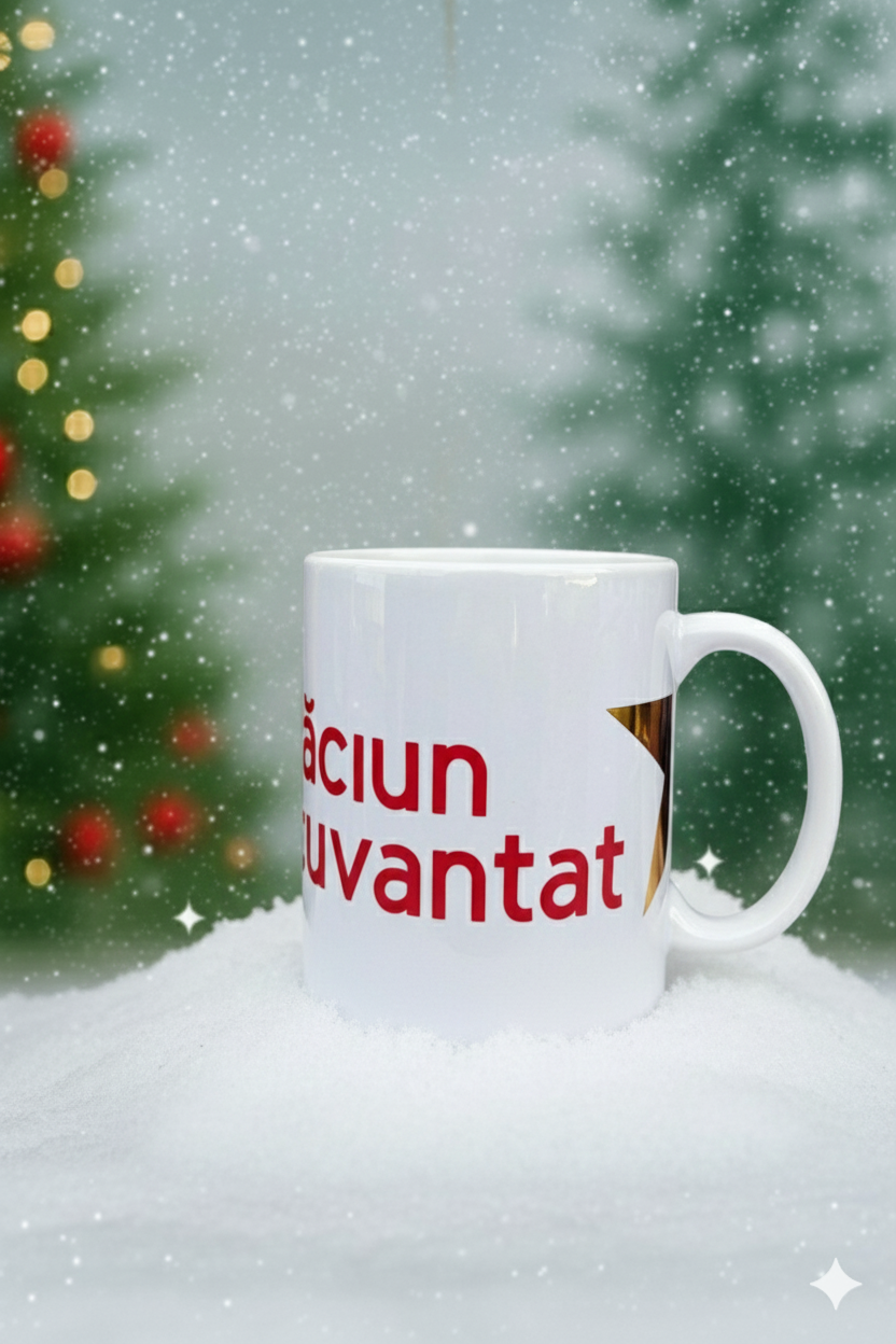 Cană Personalizabilă „Spirit de Crăciun” – Model Coroniță Verde