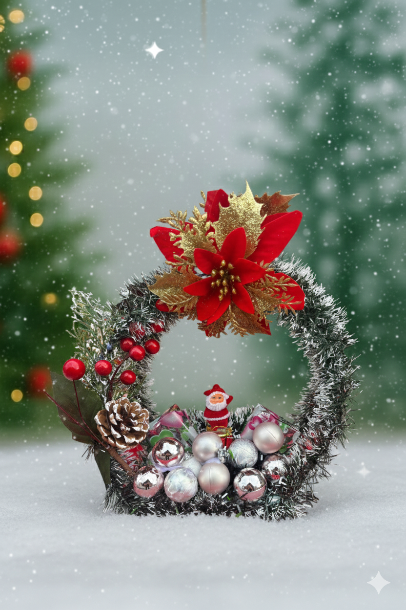 Coroană de Crăciun „Argint Înghețat & Poinsettia Regală”