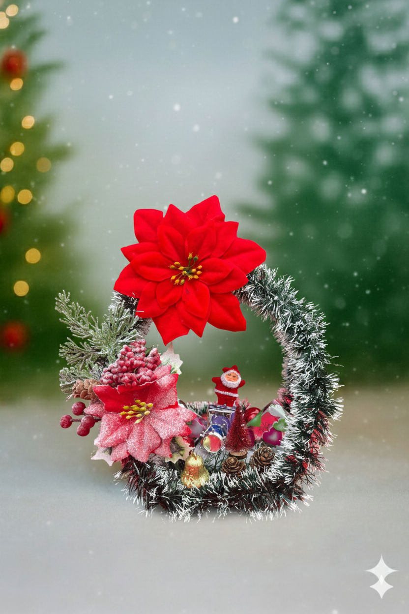 Coroană de Crăciun „Poinsettia Înghețată & Spiridușul Magic”