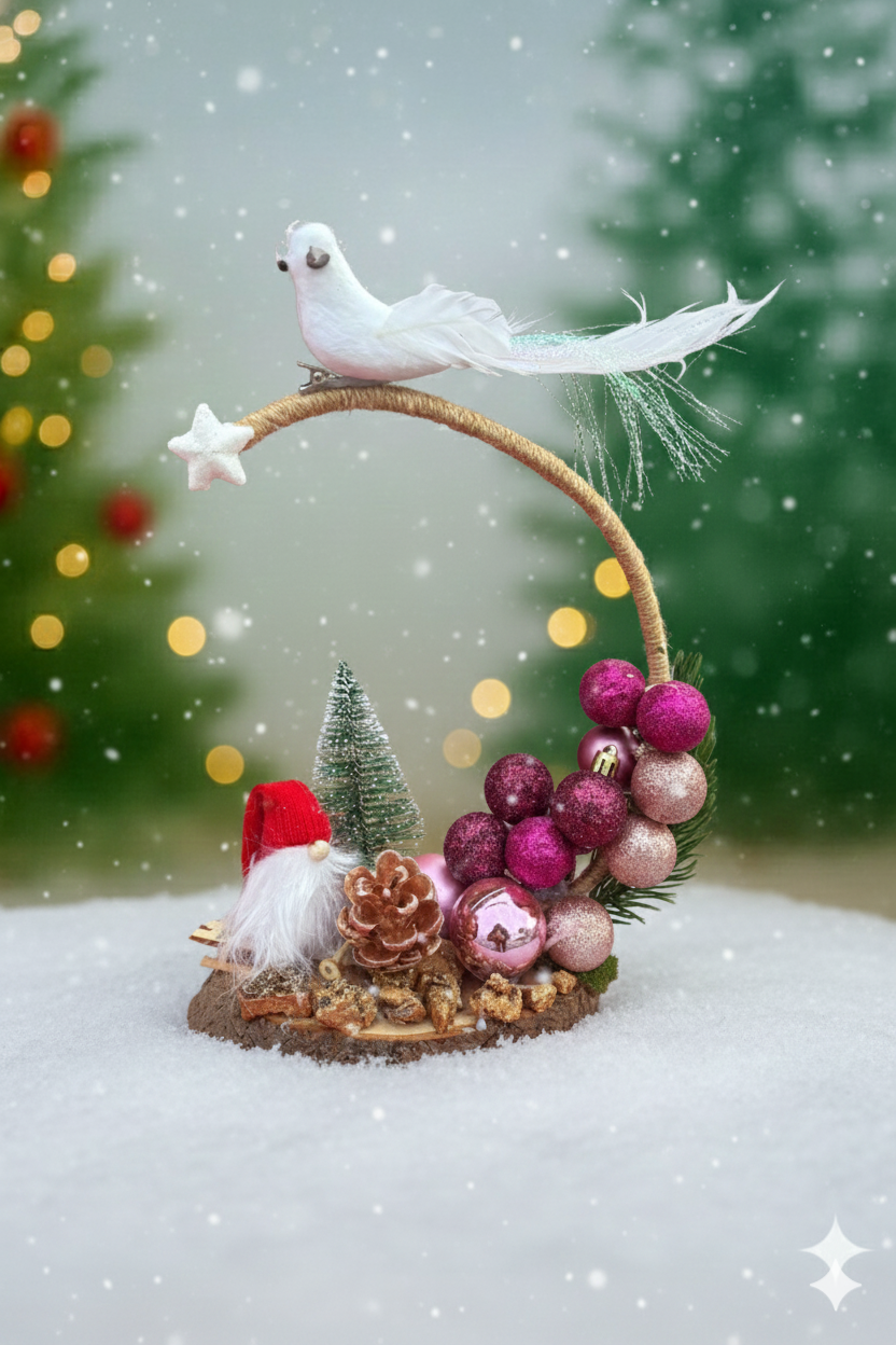 Aranjament Handmade de Crăciun „Sfera Magică cu Porumbiță”