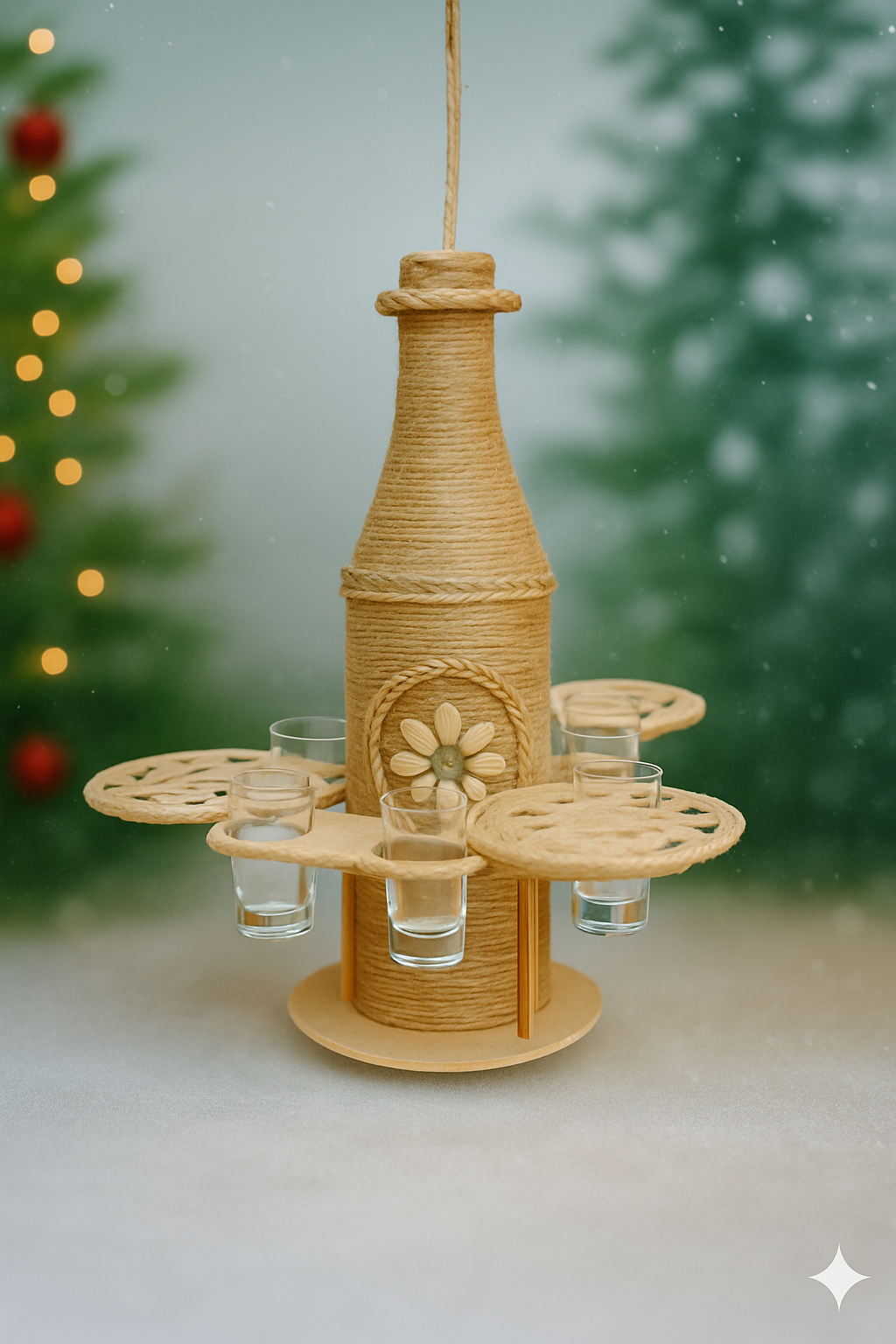 Suport Decorativ din Iută cu Pahare – Handmade Premium